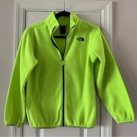The North Face Neon Green Fleece Jacket Boys Size Large Full Zip Outdoor - Picture 1 of 7